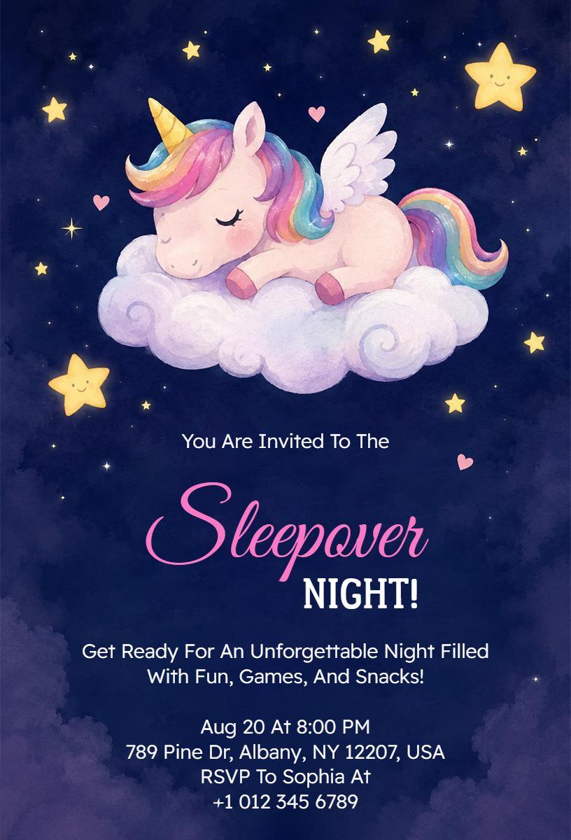 Whimsical Unicorn Sleepover Party Celebration Invitation Template