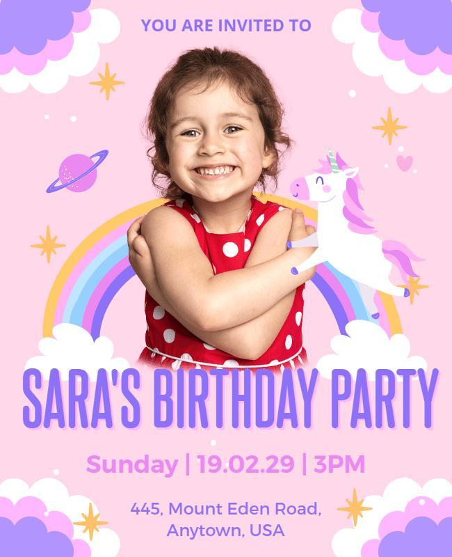 Whimsical Unicorn-Themed Birthday Party Invitation Flyer Template