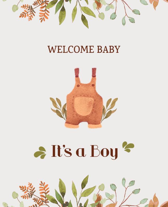Whimsical Watercolor Welcome Baby Boy Announcement Poster Template