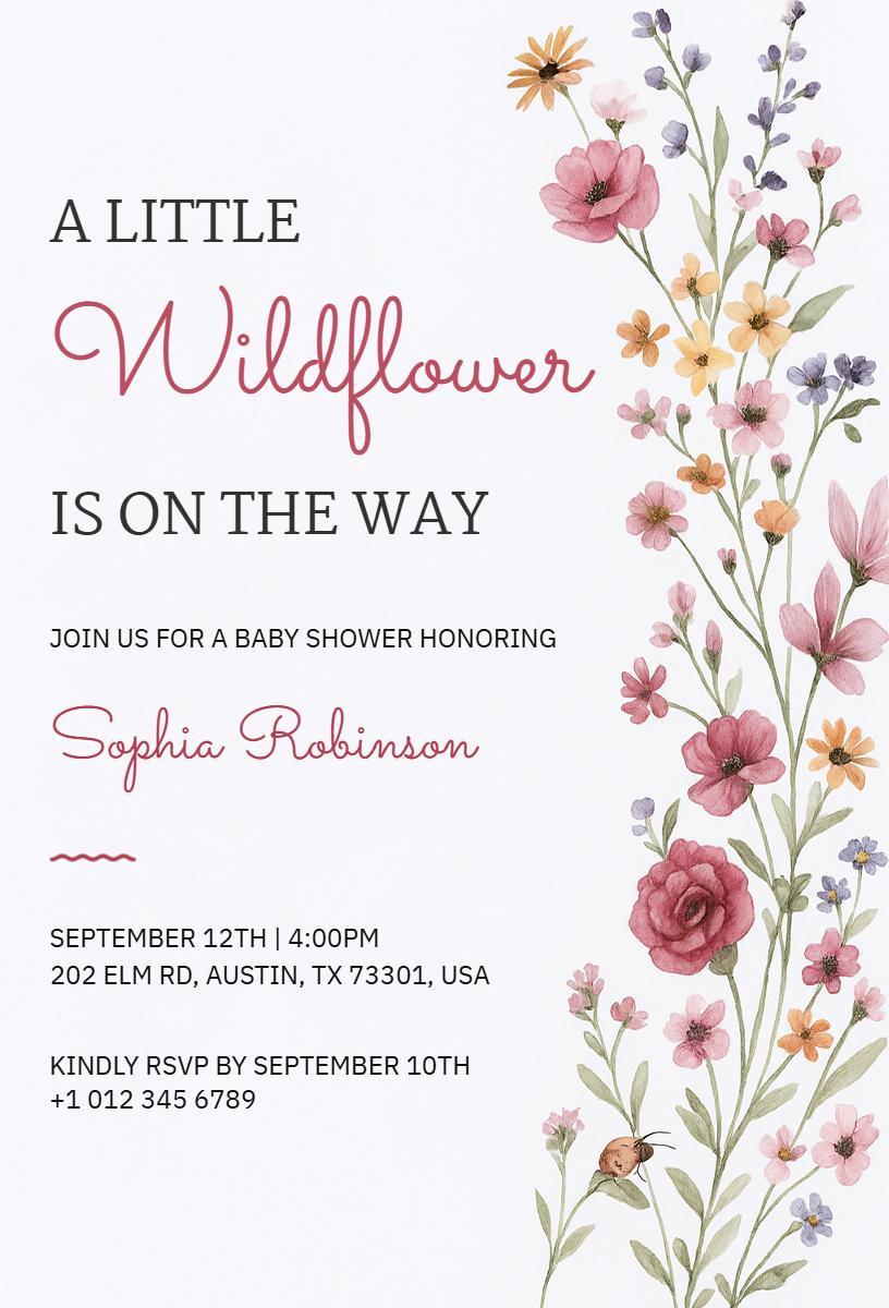 Whimsical Wildflower Theme Floral Baby Shower Invitation Template