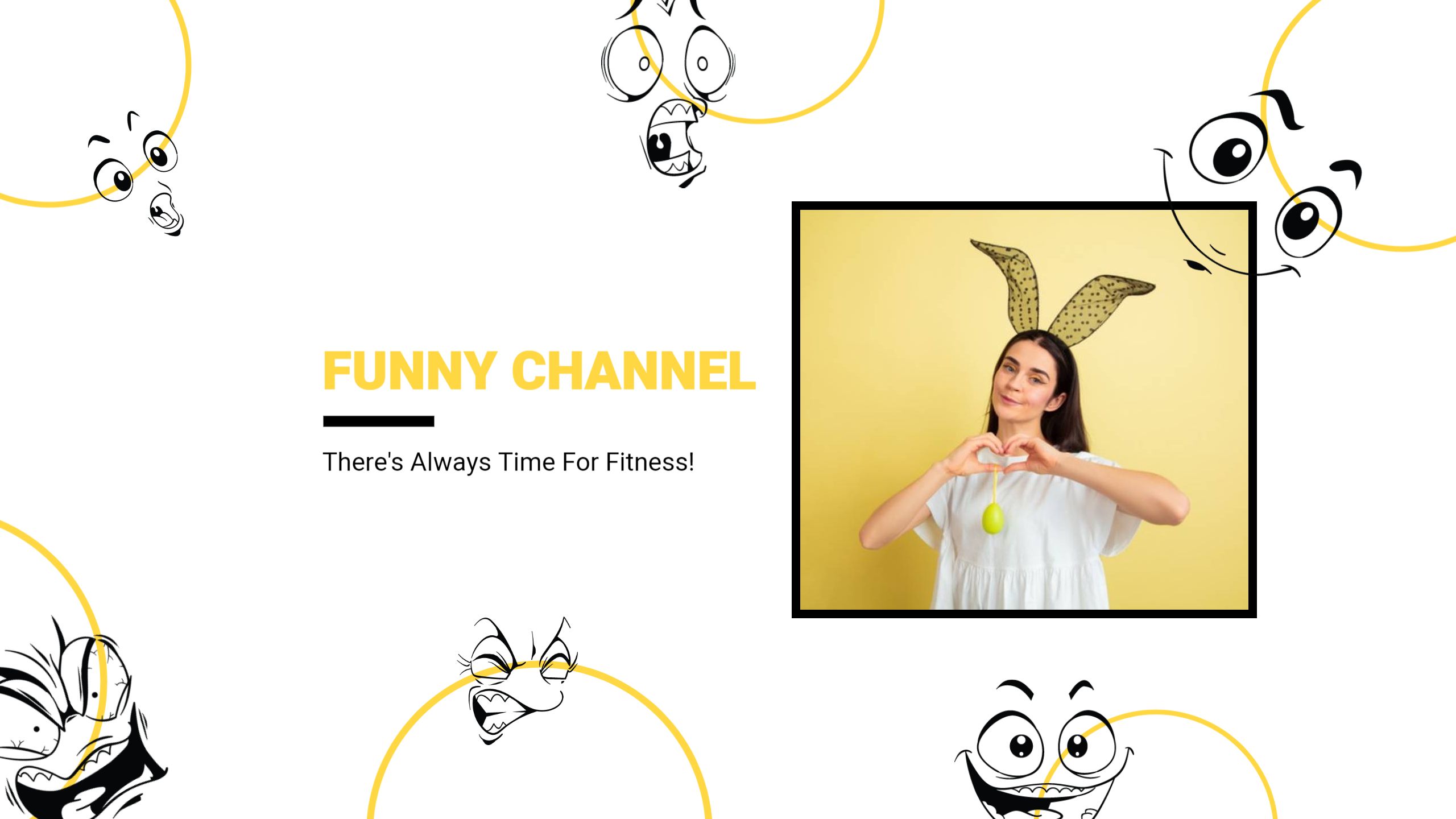 Whimsical Yellow Background with Playful Characters YouTube Banner Template