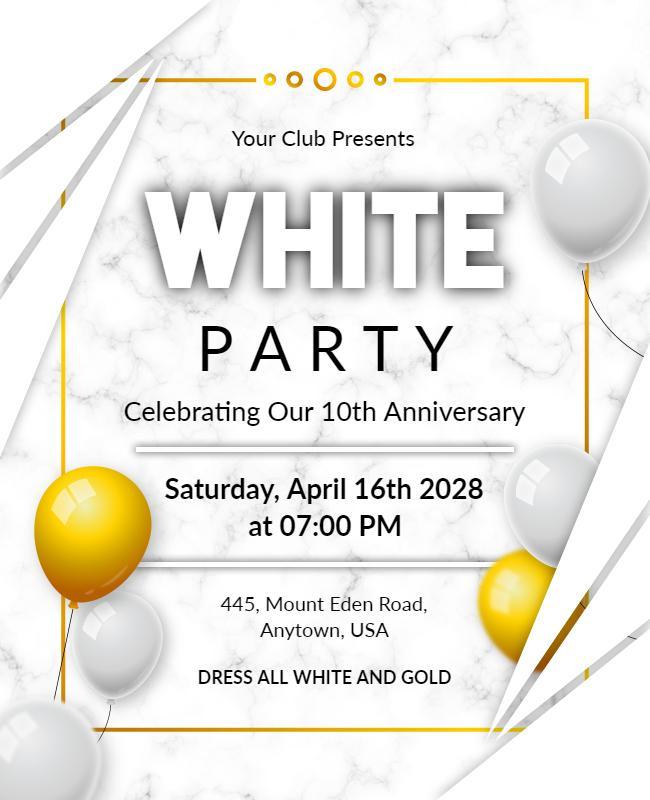 White and Gold Anniversary Celebration Flyer Template