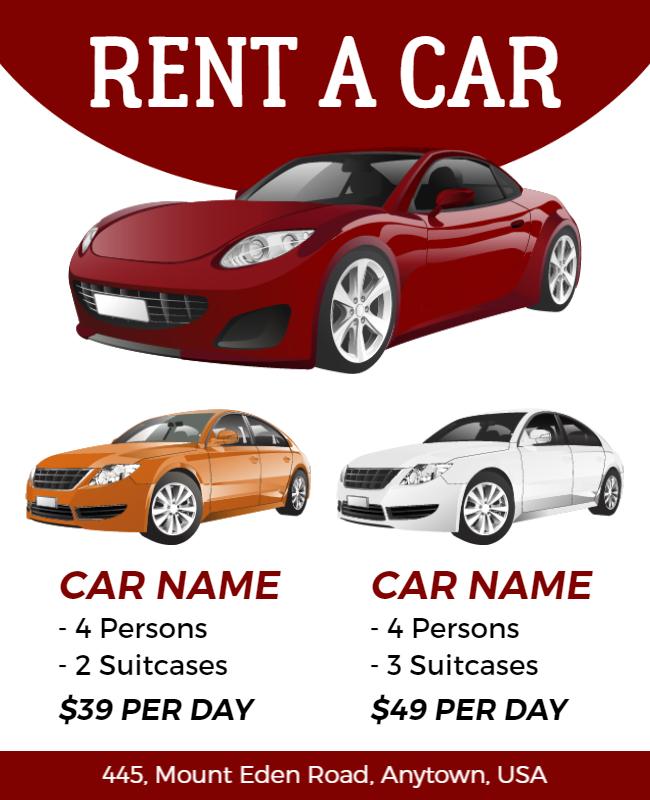 White and Maroon Car Rental Flyer Template