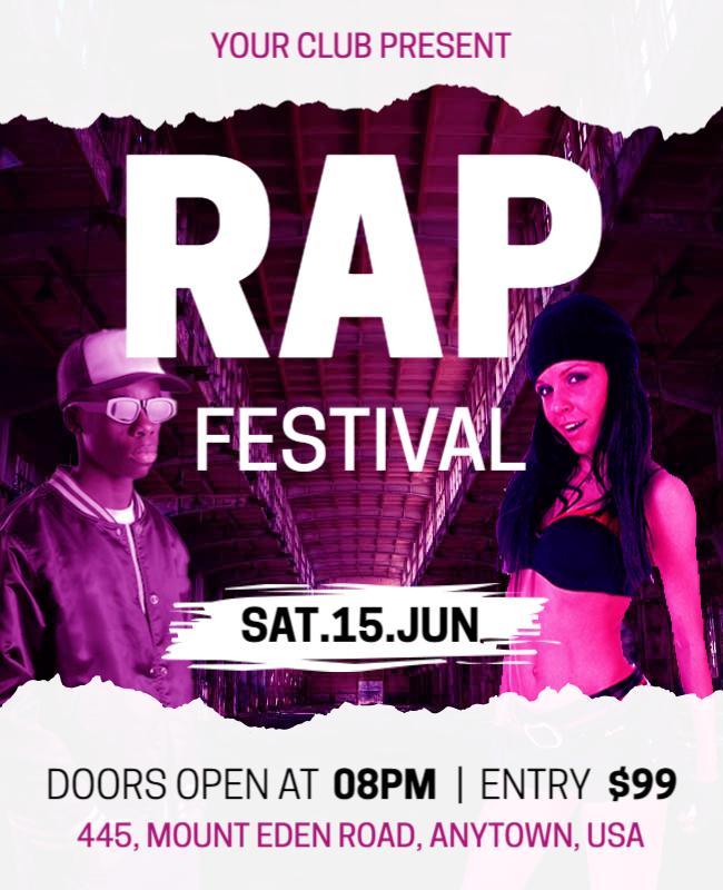 White and Neon Pink Rap Festival Poster Template