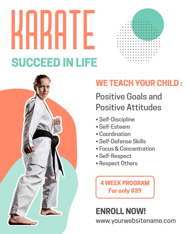 White and Orange Karate Sports Flyer Design Template