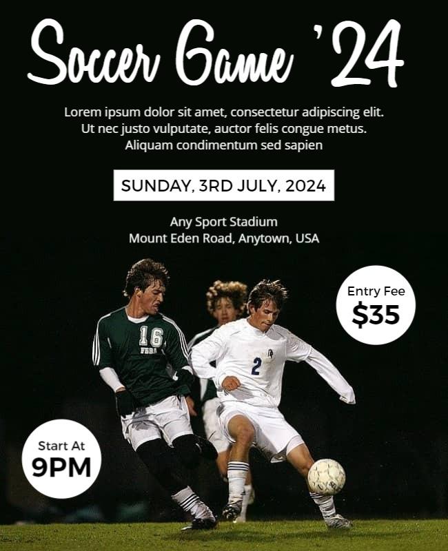 White and Saratoga Soccer Game Flyer Template