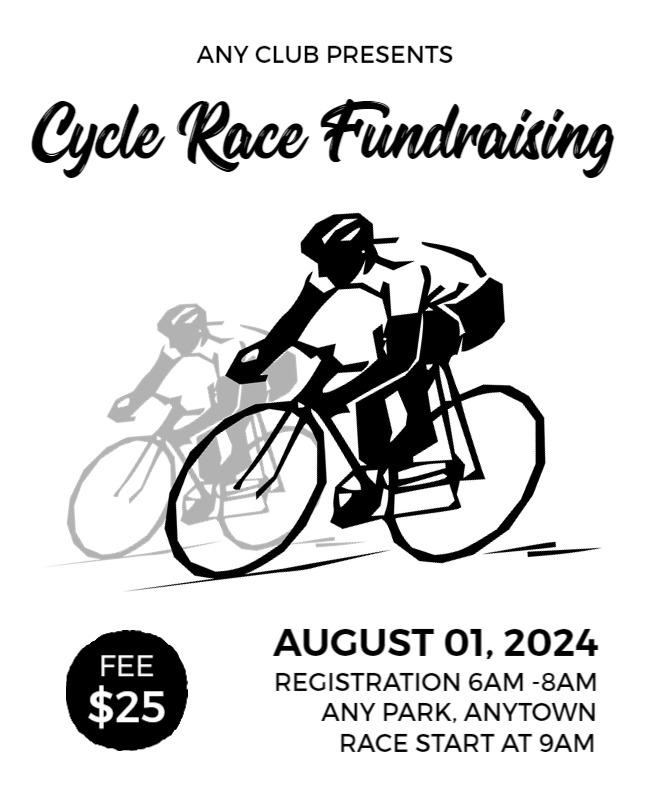 Dynamic Black and White Cycle Race Fundraising Flyer Template