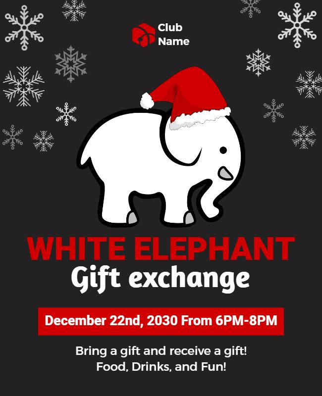 Festive White Elephant Gift Exchange Holiday Flyer Template