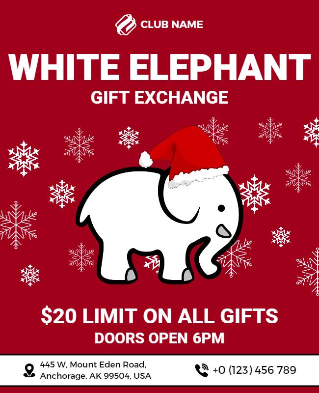 Festive Red White Elephant Gift Exchange Flyer Template