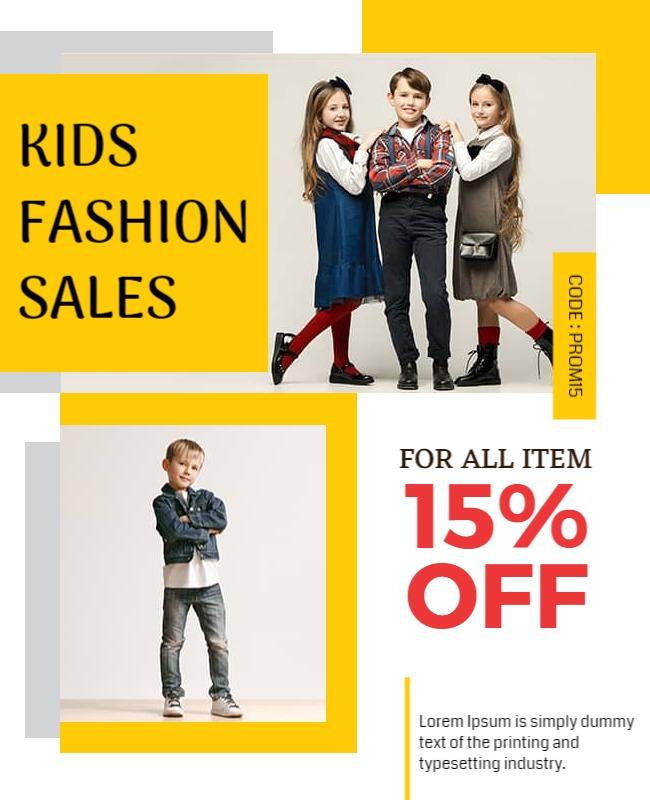 Playful Yellow Kids Fashion Sales Discount Flyer Template