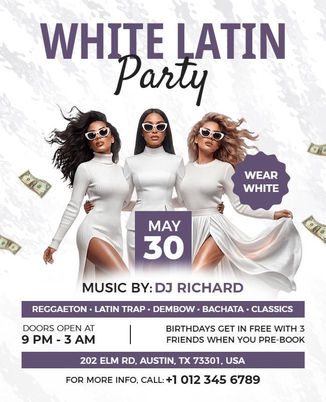 White Latin Party Event Flyer Template