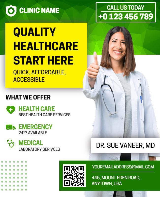 Vibrant Green Healthcare Clinic Services Flyer Template