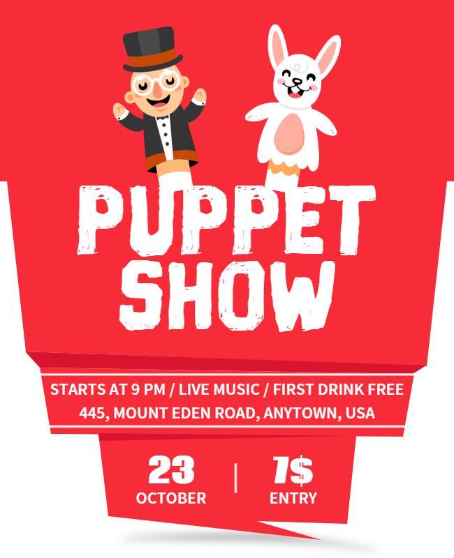 White Puppet Show Flyer Design Template