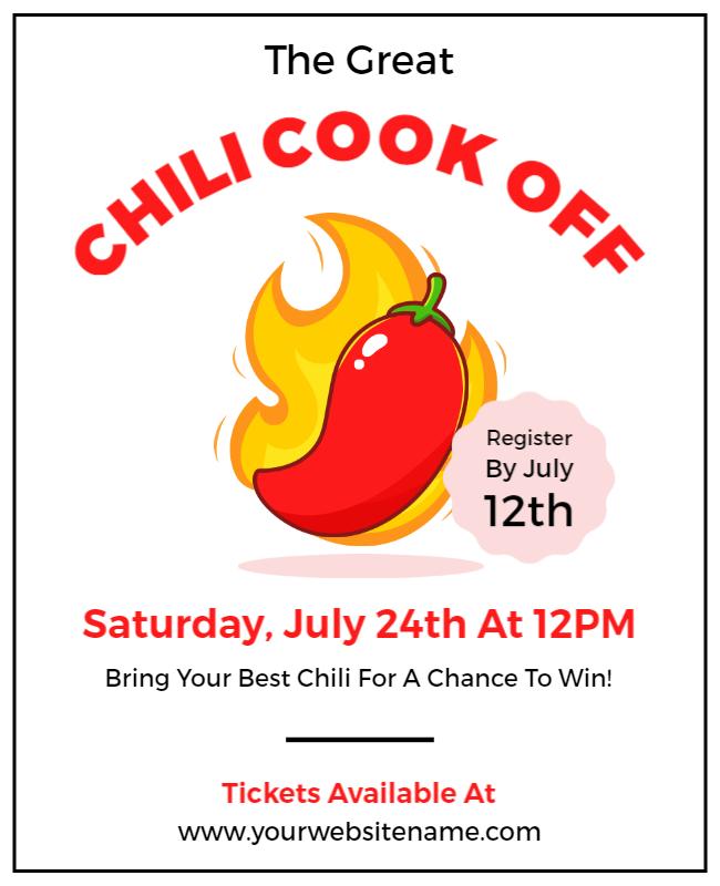 White Spicy Chili Cook Off Flyer or Chili Cookoff Flyer Template