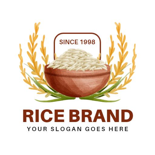 Wholesome Bowl of Rice Surrounded by Golden Wheat Logo Template