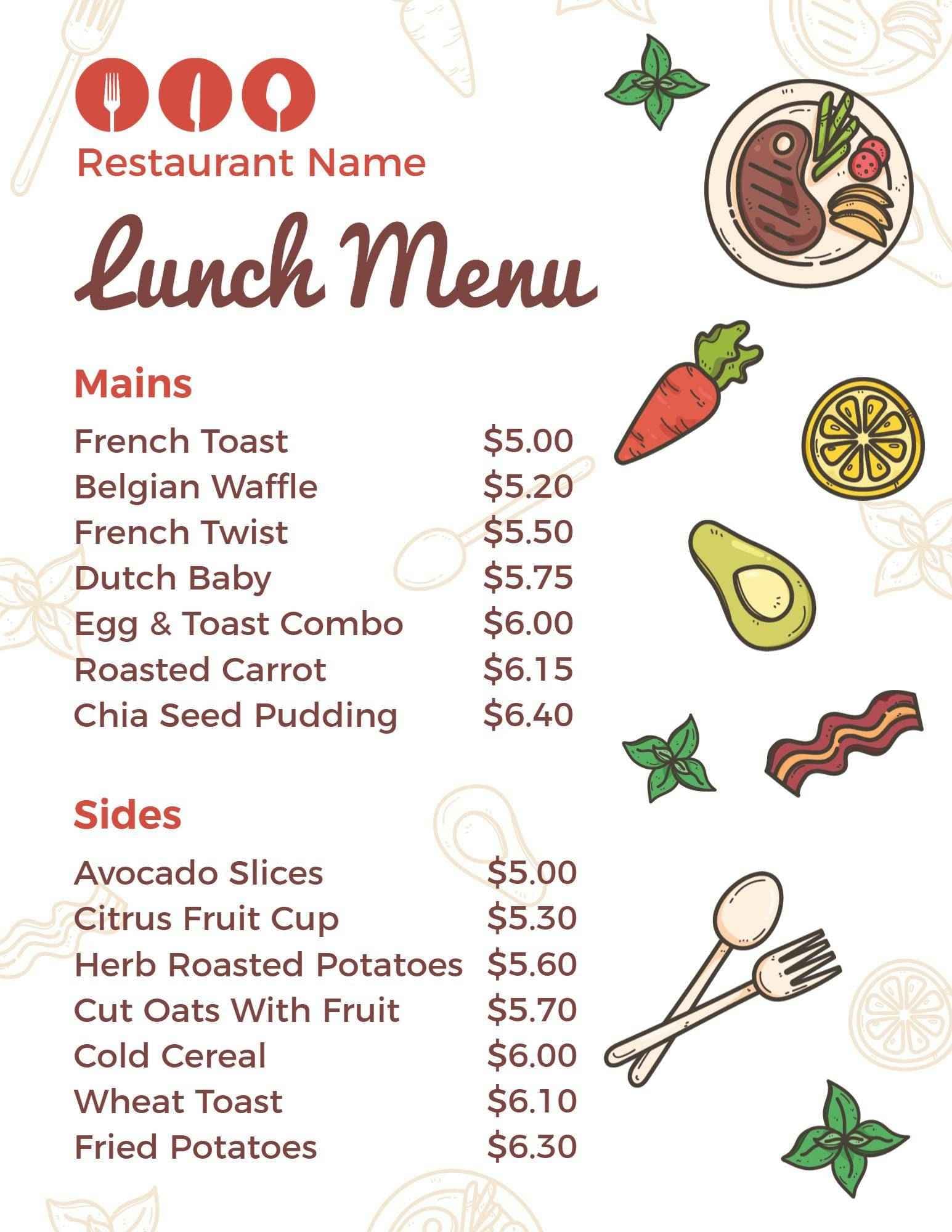 Wholesome Lunch Options with Mains and Sides Lunch Menu Template