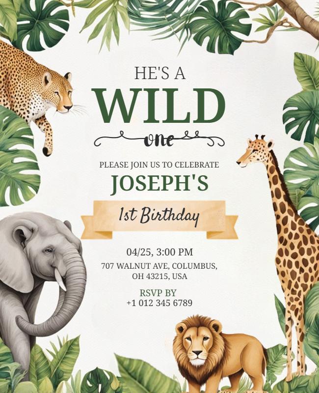 Wild Animal Safari Theme Birthday Celebration Poster Template