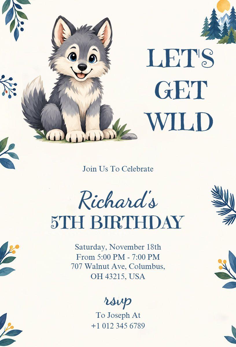Wild Animal Themed Children's Birthday Invitation Template