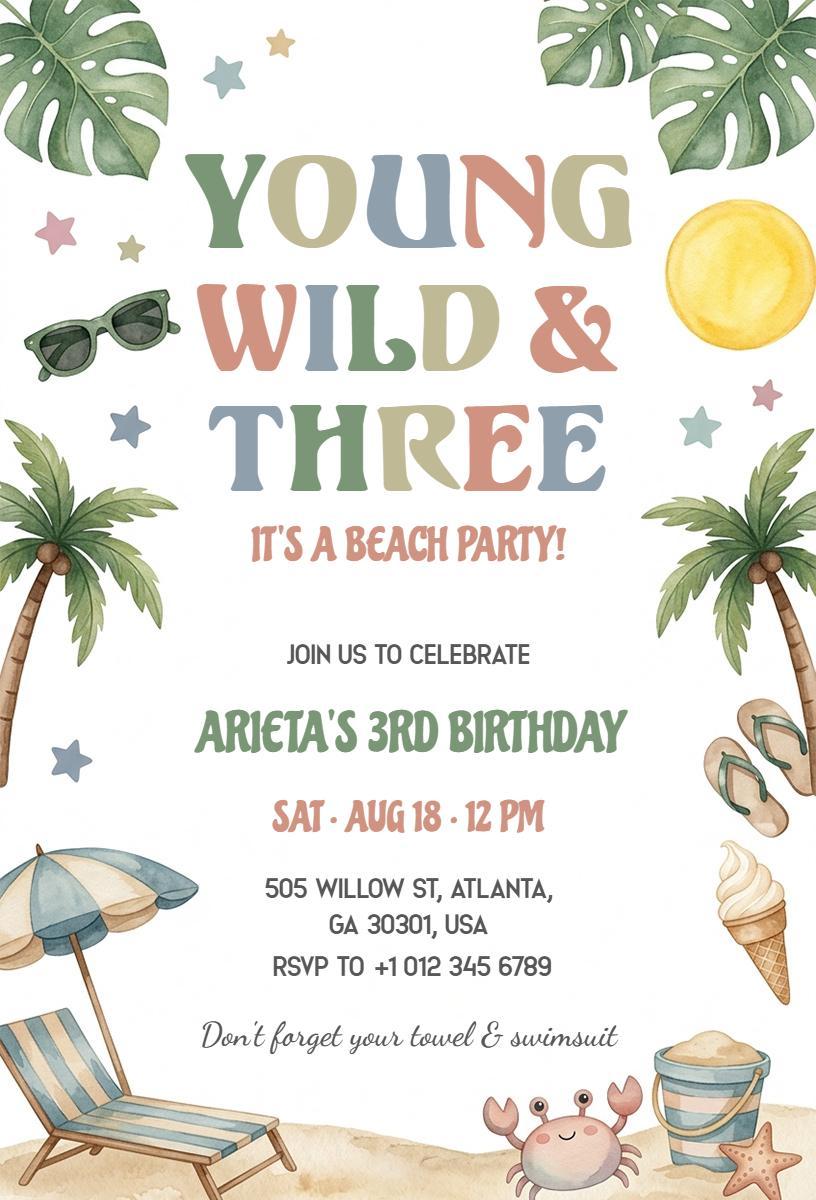 Wild Beach Party Celebration for Birthday Invitation Template