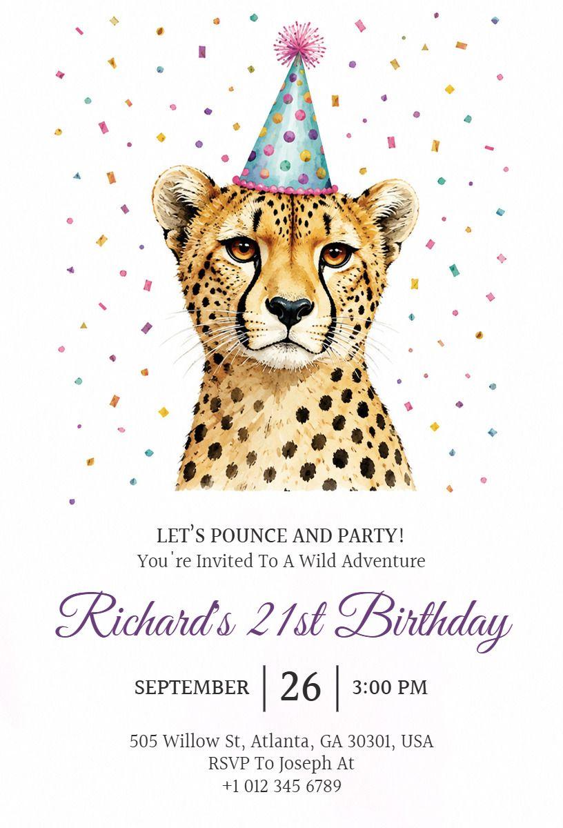 Wild Cheetah Adventure Birthday Celebration Invitation Template