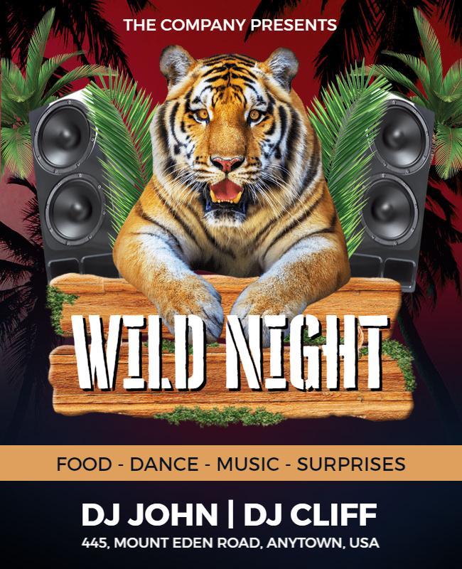 Vibrant Jungle Themed Wild Night Party Flyer Template