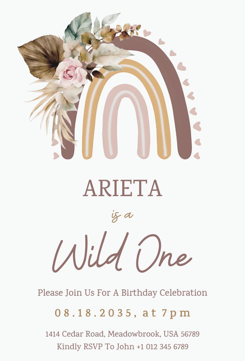 Wild One Rainbow 1st Birthday Celebration Invitation Template