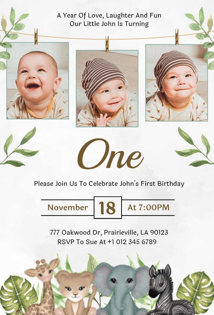 Wild Safari Adventure Kids Birthday Celebration Invitation Template