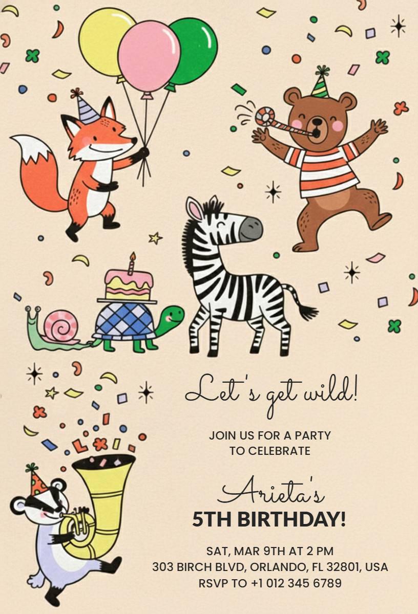 Wild Safari Animal Adventure Birthday Invitation Template
