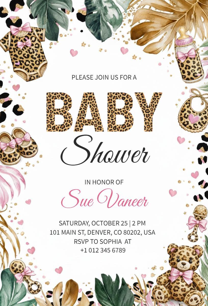 Wild Safari Jungle-Themed Baby Shower Invitation Template