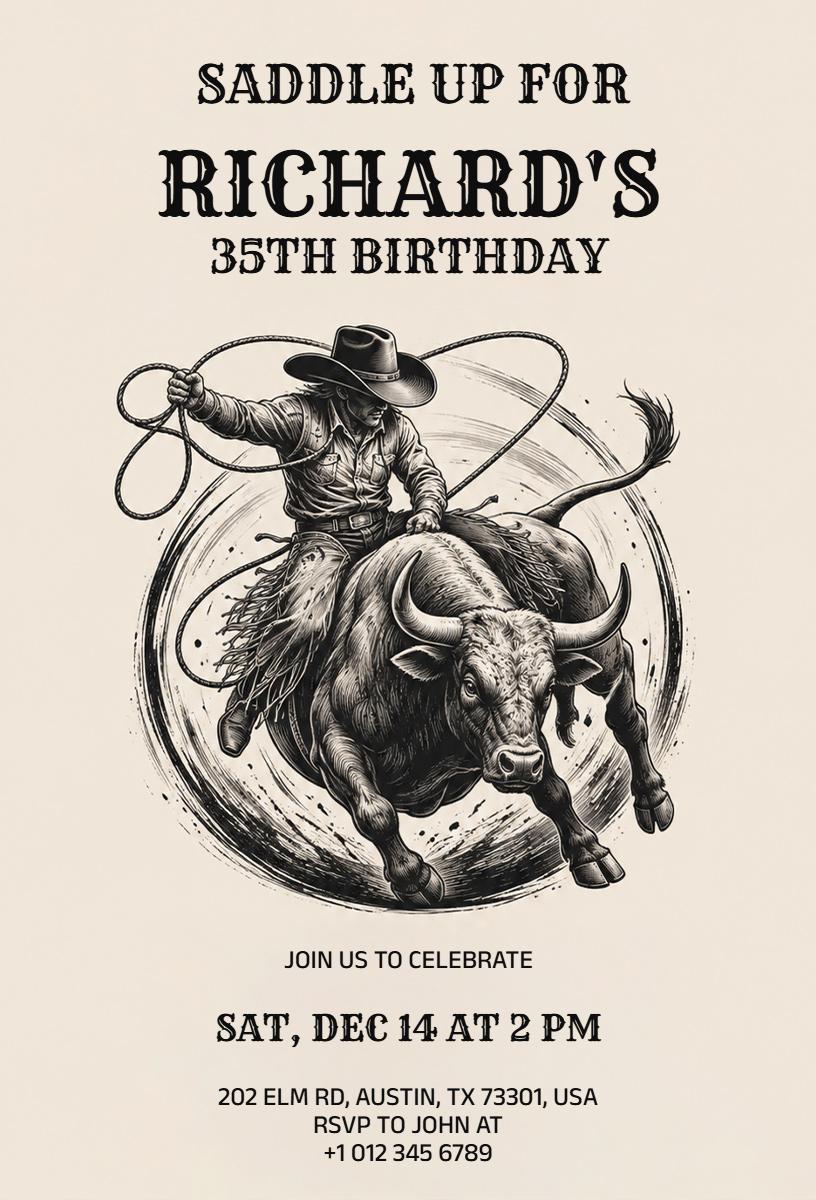 Wild West Cowboy Rodeo Birthday Celebration Invitation Template