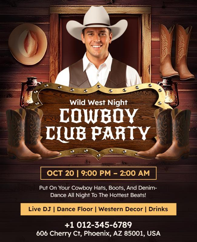 Wild West Night Cowboy Club Party Flyer Template