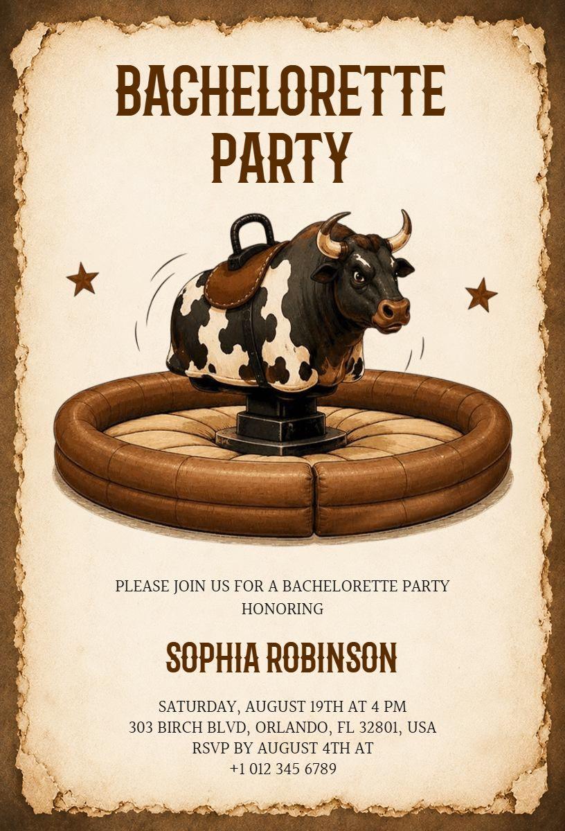 Wild West Rodeo Bachelorette Party Celebration Invitation Template