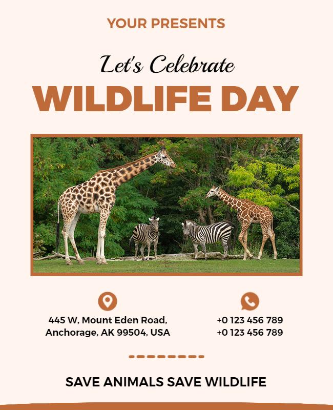 Wildlife Celebration with Giraffes and Zebras Poster Template