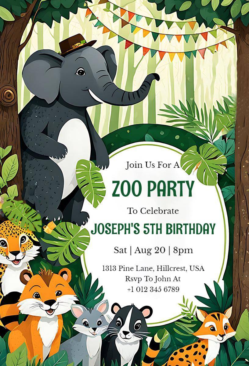 Wildlife Safari Adventure Birthday Celebration Invitation Template
