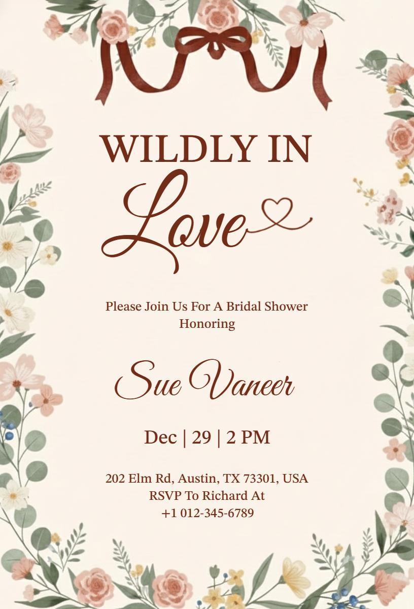 Wildly in Love Floral Bridal Shower Invitation Template