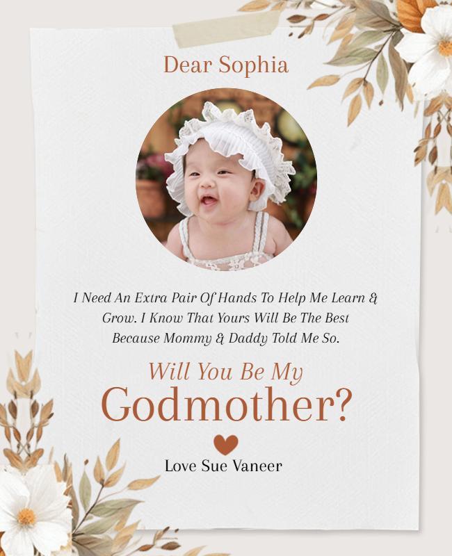 Will You Be My Godmother Elegant Floral Theme Flyer Template