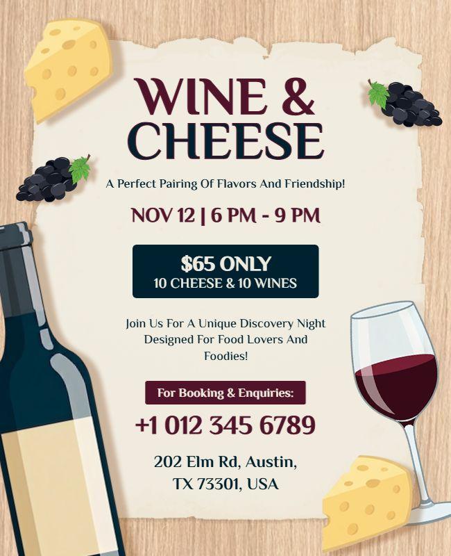 Wine and Cheese Tasting Event Invitation Flyer Template