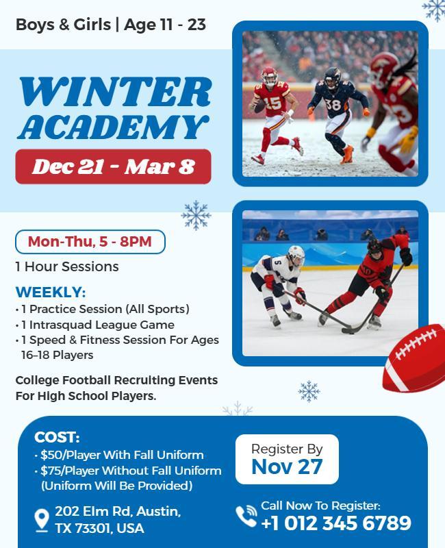 Winter Academy Sports Training Flyer Template
