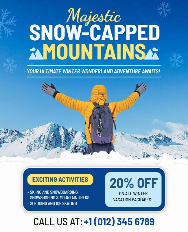 Winter Adventure Snow-Capped Mountains Vacation Flyer Template