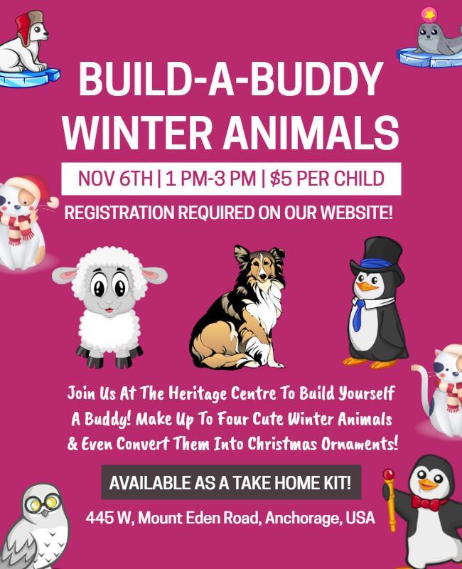 Winter Animals Craft Workshop Flyer Template