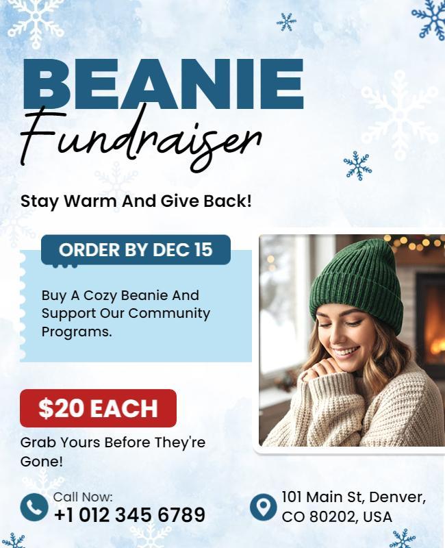Winter Beanie Fundraiser Charity Event Flyer Template