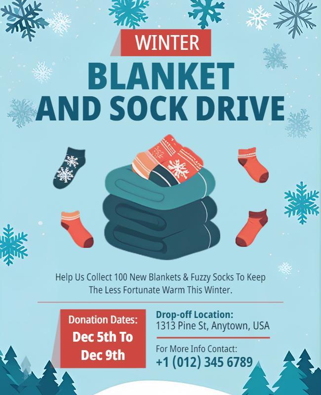 Winter Blanket and Sock Drive Donation Flyer Template