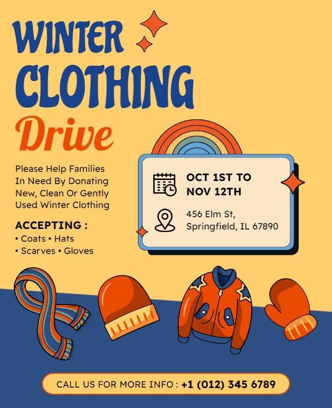 Colorful Retro Winter Clothing Drive Donation Flyer Template