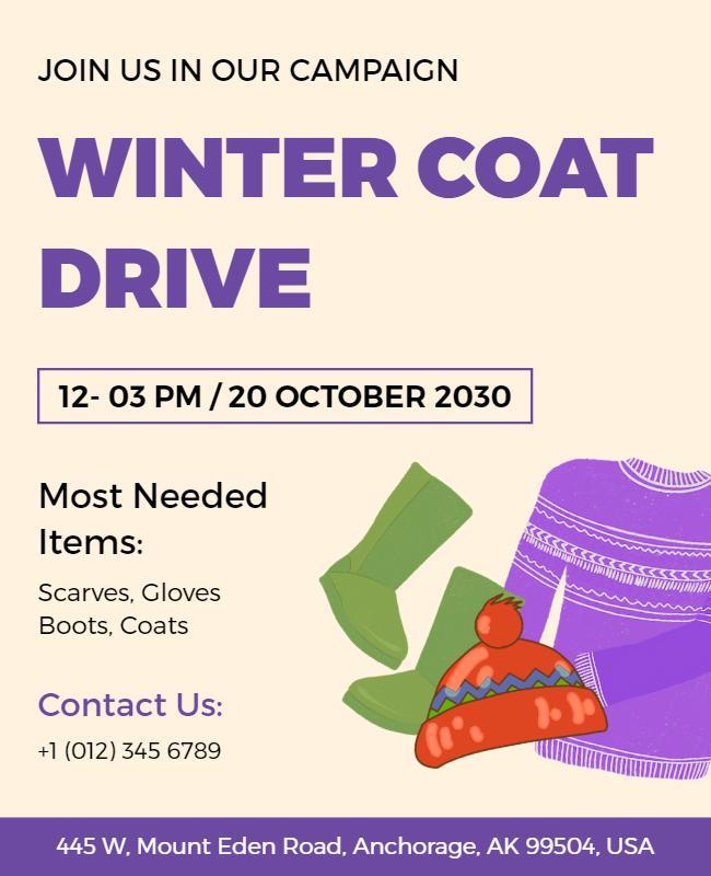 Colorful Winter Coat Drive Donation Campaign Flyer Template