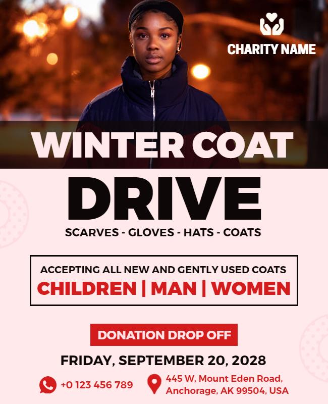 Community Winter Coat Drive Donation Flyer Template