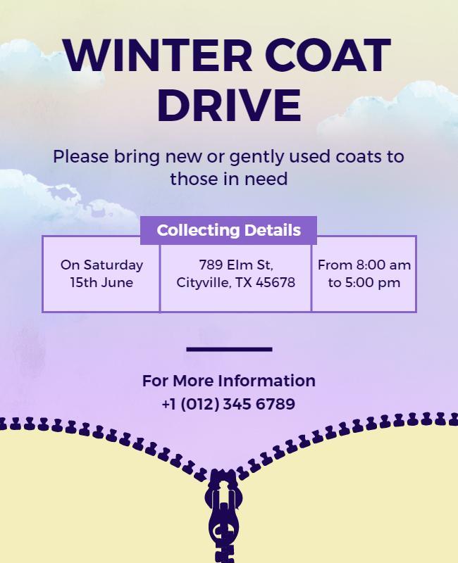 Charming Pastel Winter Coat Drive Community Support Flyer Template