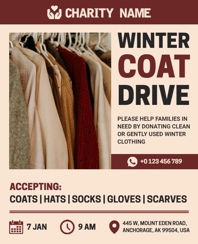 Warm Earthy Tones Winter Coat Drive Donation Flyer Template