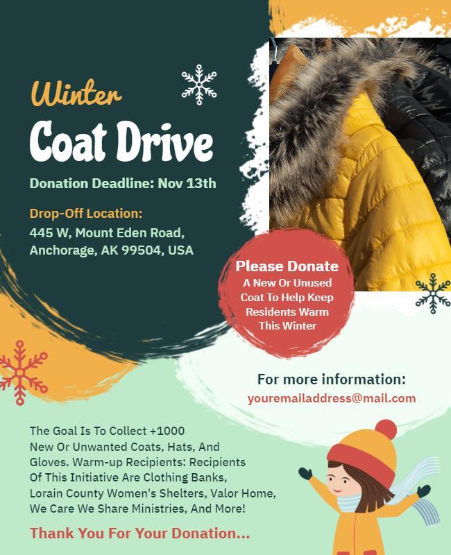 Festive Winter Coat Drive Fundraising Flyer Template