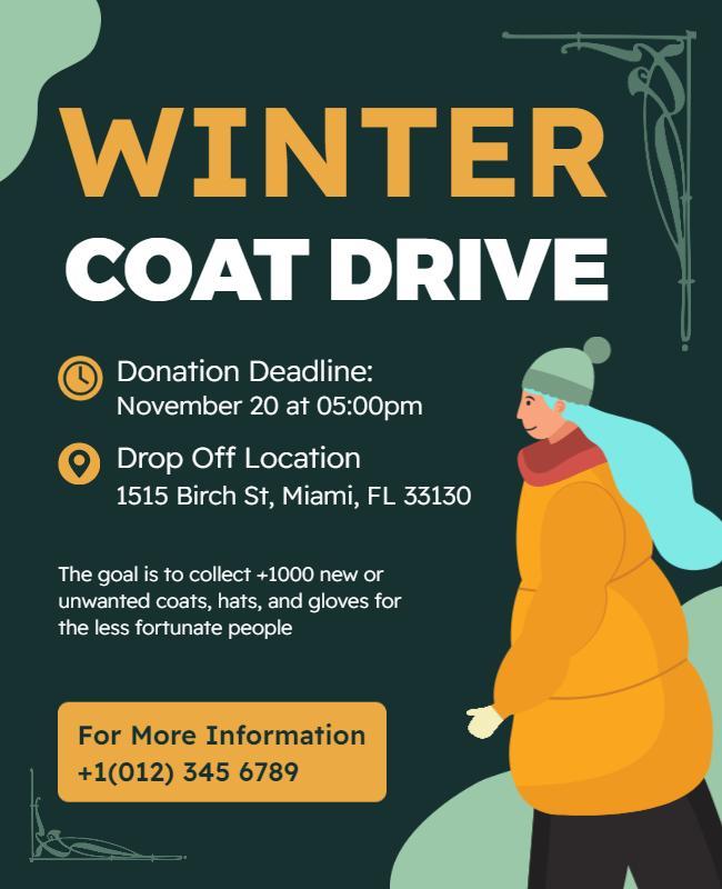 Cozy Green Winter Coat Drive Donation Flyer Template