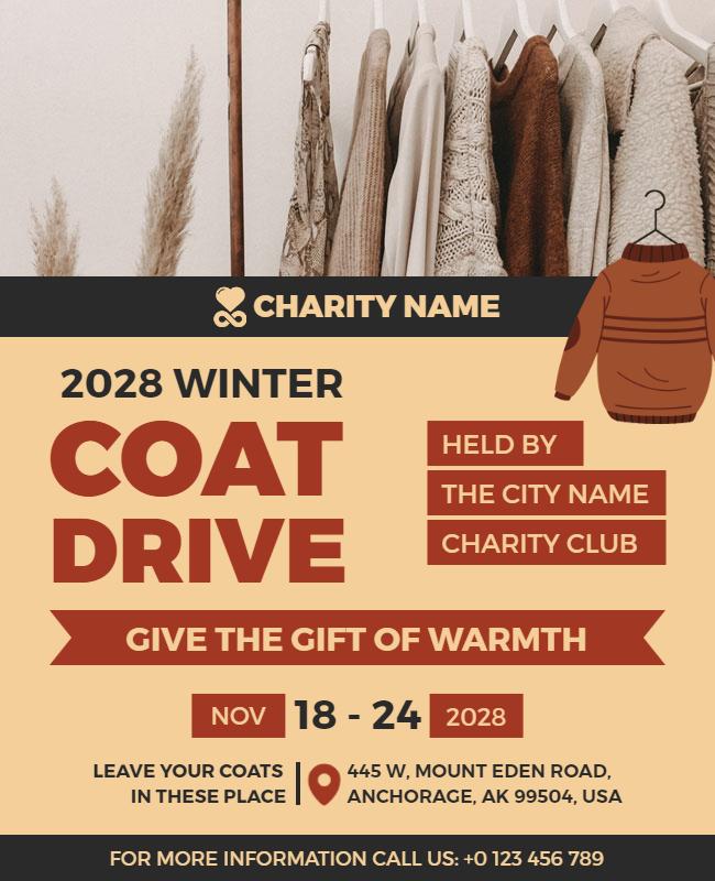 Rustic Neutral Palette Winter Coat Donation Drive Flyer Template